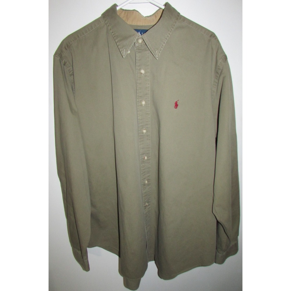 Ralph Lauren classic fit olive green suede elbow patch button down shirt sz XXL